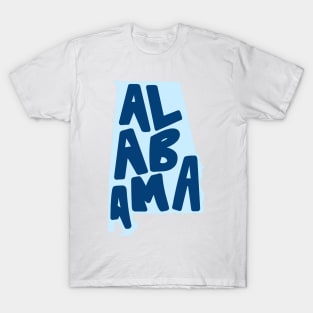 Alabama Doodle Letters Map Outline- blue T-Shirt